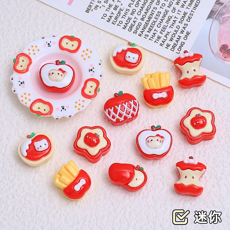 Mini Meow Apple Food Toy Cartoon Handmade DIY Jewelry Accessories Cream Glue Resin Small Accessories Nail Art Materials