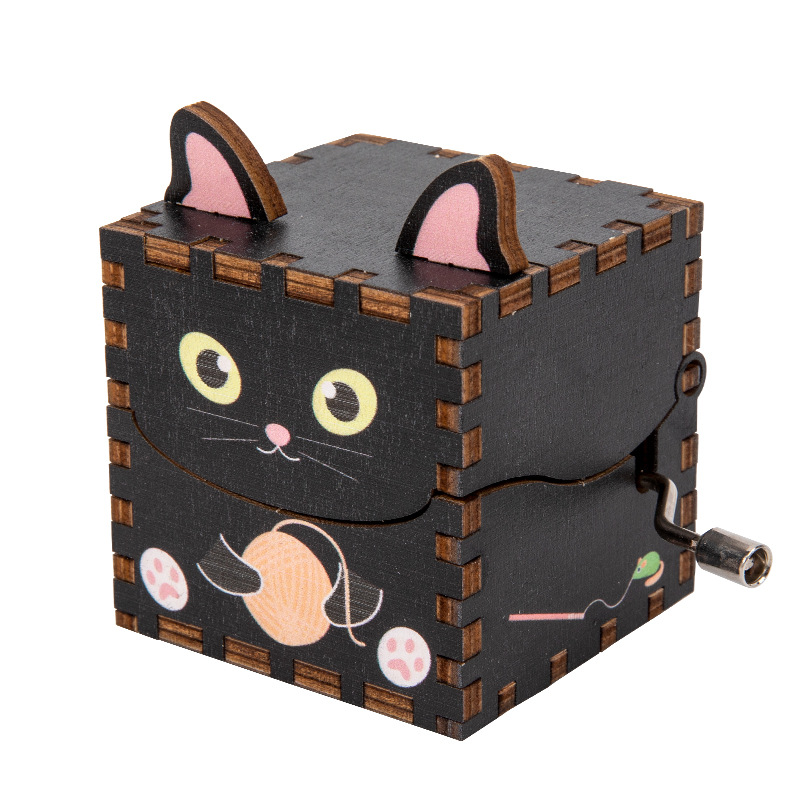 Caja de música de madera para niños DIY hecho a mano animales de dibujos animados regalos para niños pequeños puestos decorados con cajas de música de manivela juguetes