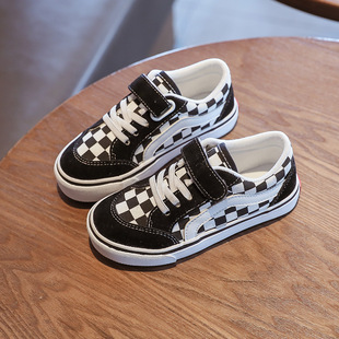 Children's Canvas Shoes 2025 New Plaid Korean Style Velcro Sneakers Soft Sole Kidsren's Shoes Casual Kidsren's Shoes Non-Slip