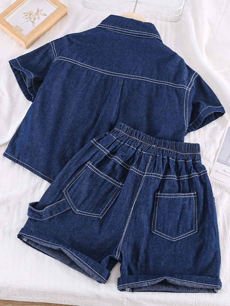 5290 Traje de verano para niños Traje de dos piezas de mezclilla delgado Ropa de bebé elegante y hermosa para niños Calle frita para niños Verano