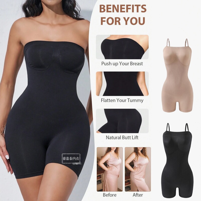 Cross-Border Foreign Trade Seamless Shapewear Bodysuit with Detachable Strapless Bustier for Tummy Control and Hip Lifting