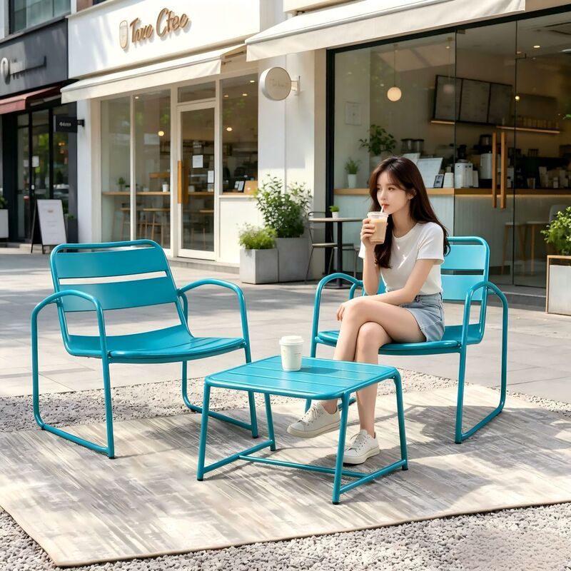 Simple All-Aluminum Wrought Iron Outdoor Tables and Chairs, Outdoor Dining Tables and Chairs for Milk Tea Shops, Balcony and Courtyard Colorful Leisure Table and Chair Sets Simple All-Aluminum Wrought Iron Outdoor Tables and Chairs, Outdoor Dining Tables and Chairs for Milk Tea Shops, Balcony and Courtyard Colorful Leisure Table and Chair Sets