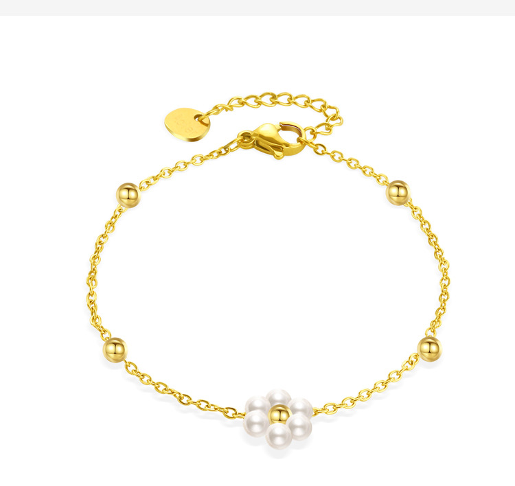 Elegant Flower Titanium Steel Pearl Plating Bracelets Necklace 1 Piece