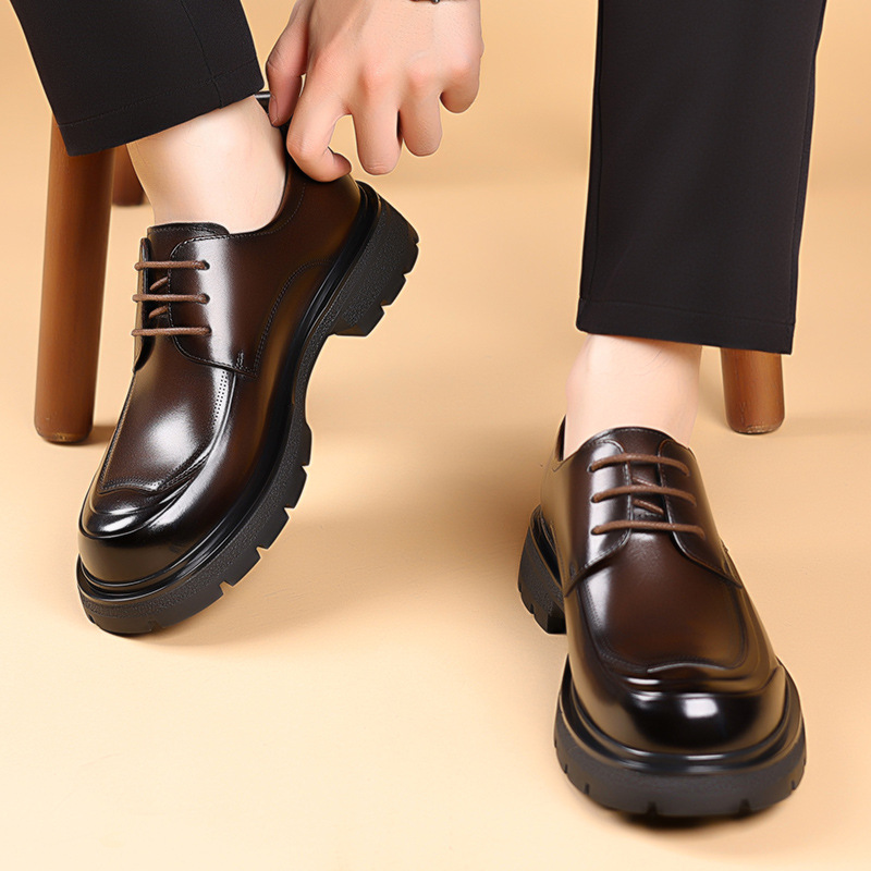 비즈니스 가죽 신발 남성 가을 가죽 올 매치 통기성 원피스 캐주얼 남성용 부드러운 통근 더비 신발 웨딩 신발