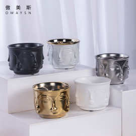 陶瓷烛台傲美斯Omaysn跨境电镀人脸陶瓷摆件轻奢高级感现代简约风