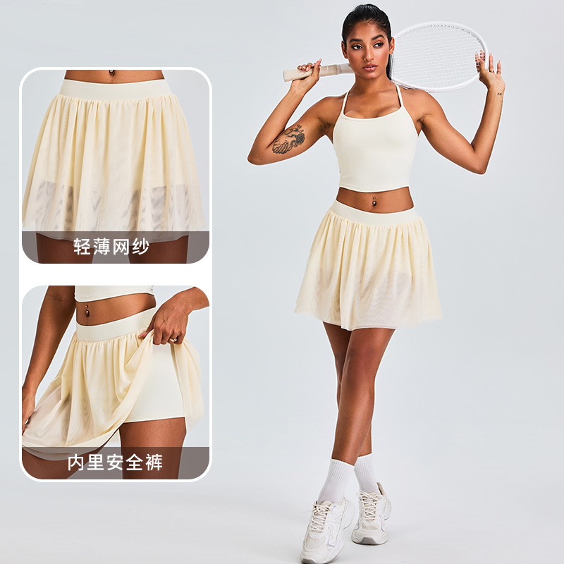 Nuevas faldas deportivas transfronterizas, faldas de tenis en forma de pliegue, faldas de tenis en forma de A para cubrir las caderas y adelgazar las faldas de yoga de acondicionamiento al aire libre.