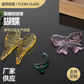 粉色玻璃蝴蝶结筷托 手工琉璃迷你摆件 杯内造景餐桌装饰工艺品