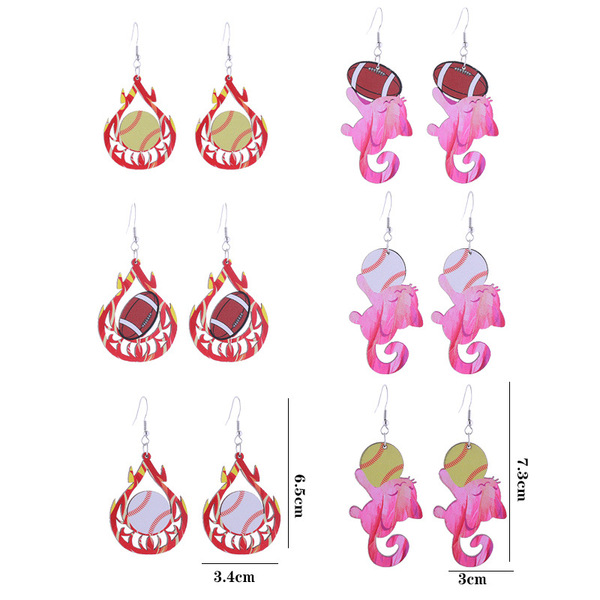 Neon basketball football volleyball baseball wooden earrings