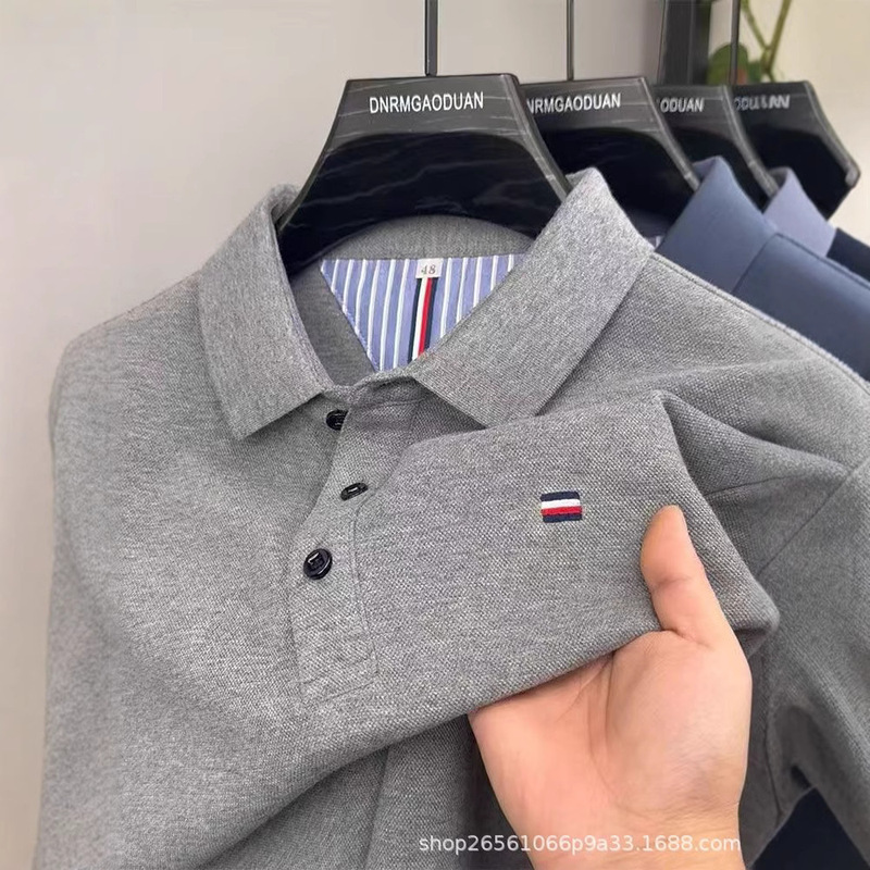 Business Men's Autumn and Winter Wholesale Large Size Loose High-Quality Cross-Border E-Commerce Non-Iron Embroidered Long-Sleeved Tops Polo Shirts Business Men's Autumn and Winter Wholesale Large Size Loose High-Quality Cross-Border E-Commerce Non-Iron Embroidered Long-Sleeved Tops Polo Shirts