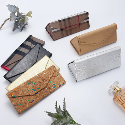 眼镜盒 苏格兰牛皮纸格子蛇皮纹 三角折叠眼镜盒 太阳镜盒