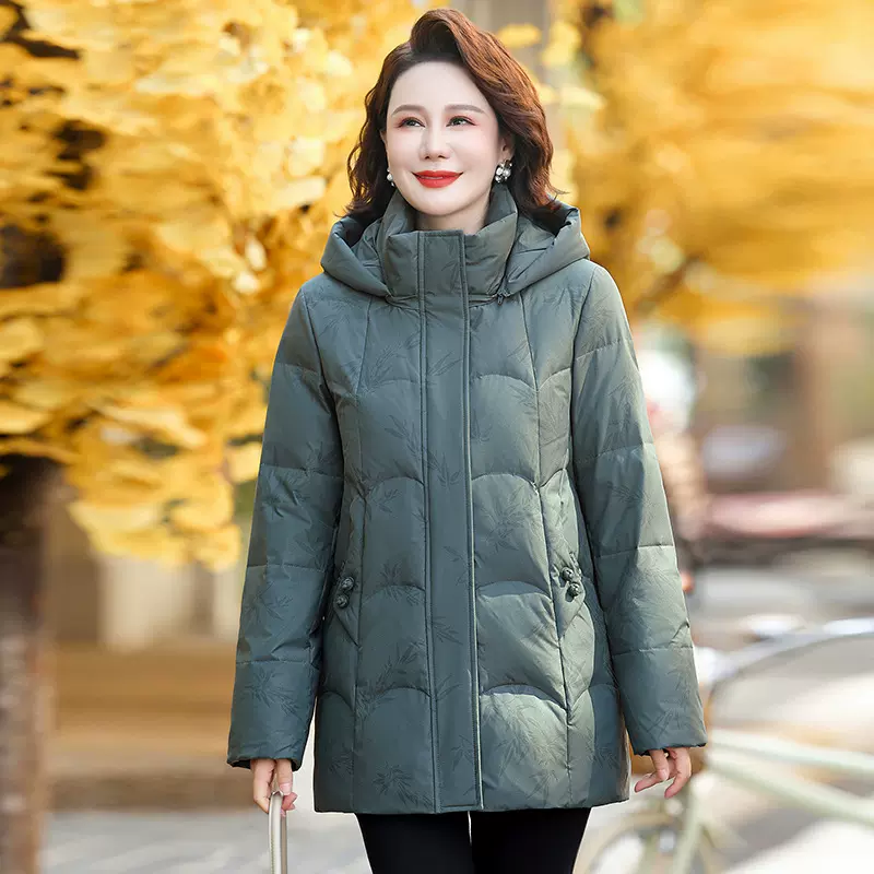 白鸭绒羽绒服女士2024新款中老年妈妈大码冬季可拆卸帽保暖外套
