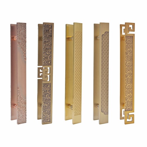 Antique-style glass door pull handle, Chinese carved aluminum plate handle, hotel main door engraved with LOGO handle, double door pull handle