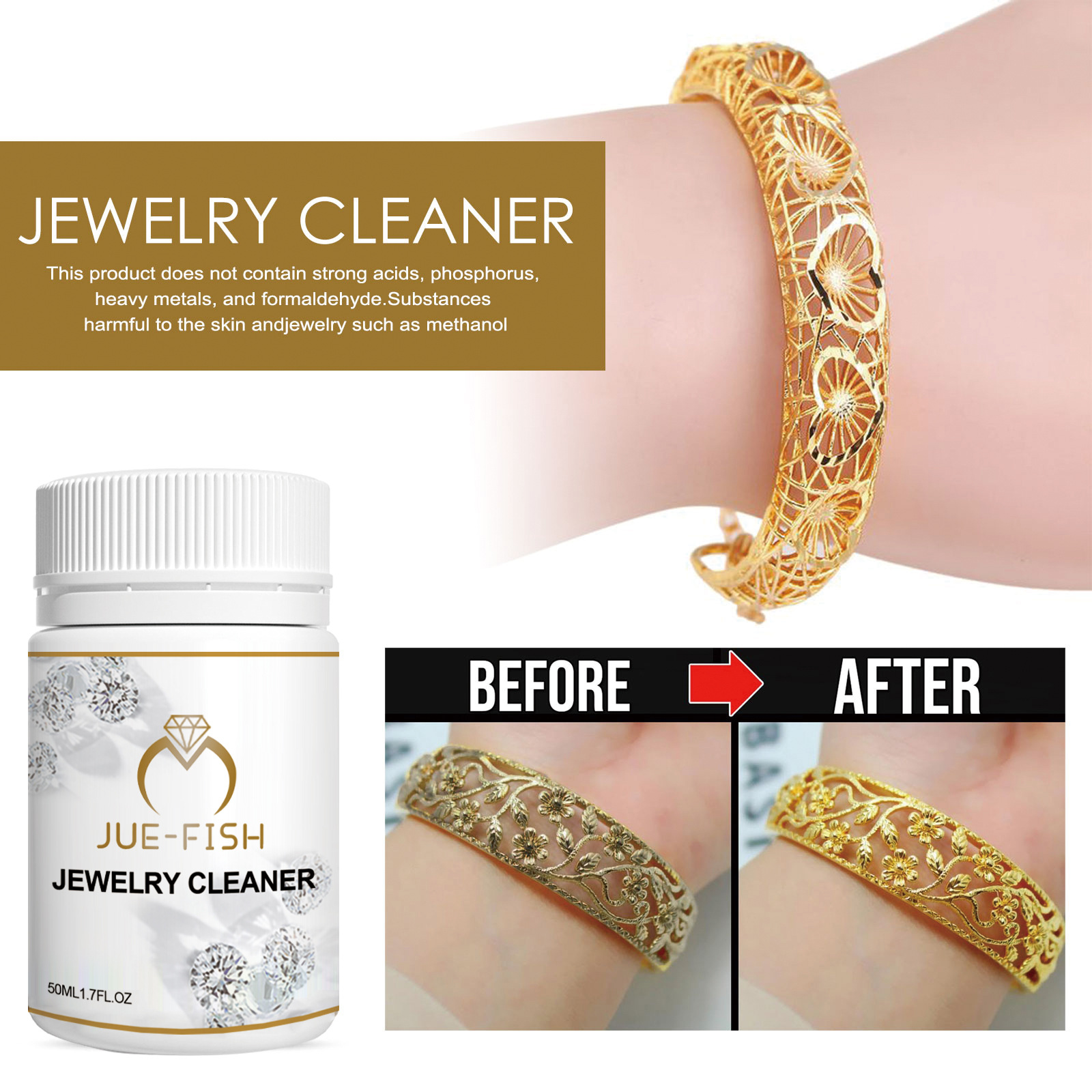 Jue Fish 珠寶清潔劑 珠寶首飾鑽石項鍊除鏽除灰護理液金屬清潔液