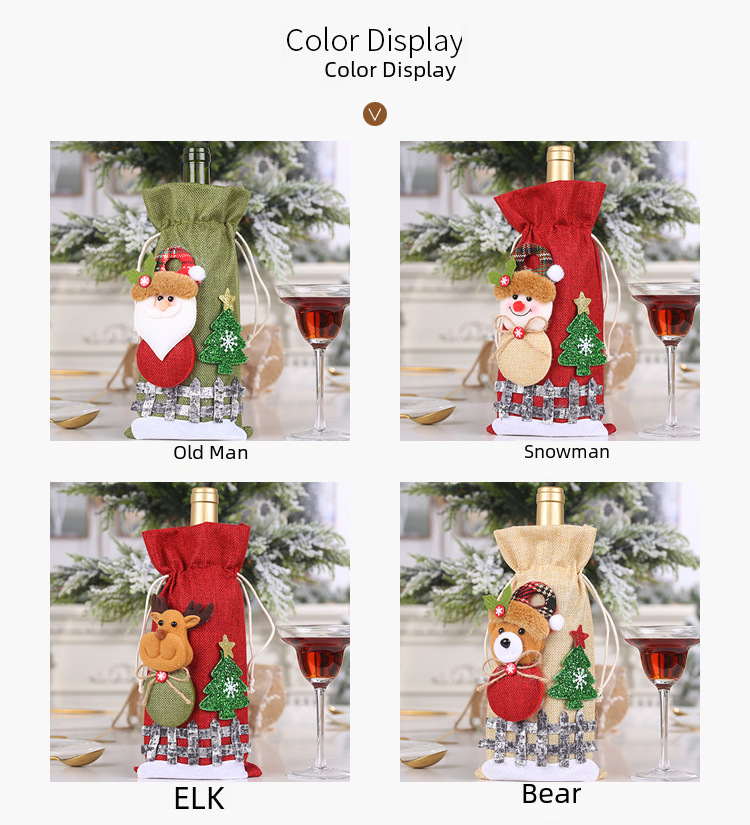 Capa para garrafa de vinho de natal em linho com desenhos_voghion.com