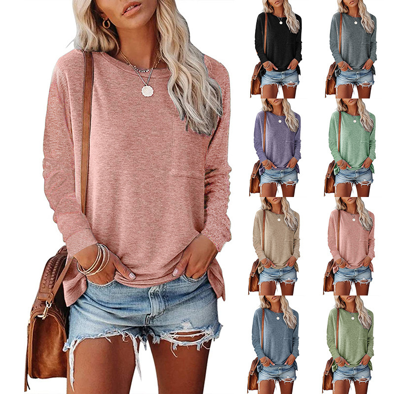 Women's T-shirt Long Sleeve T-shirts Casual Solid Color display picture 1