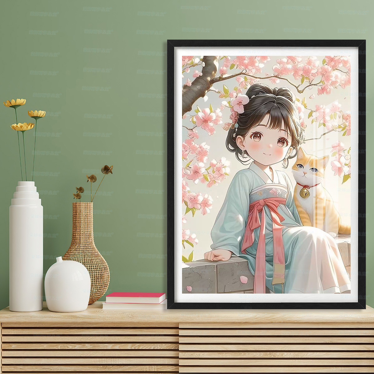 Mona Lisa, Punto de Cruz Realista, Niña y Gato Bajo el Árbol de Duraznos, Nuevo Punto de Cruz Simple de Anime y Dibujos Animados