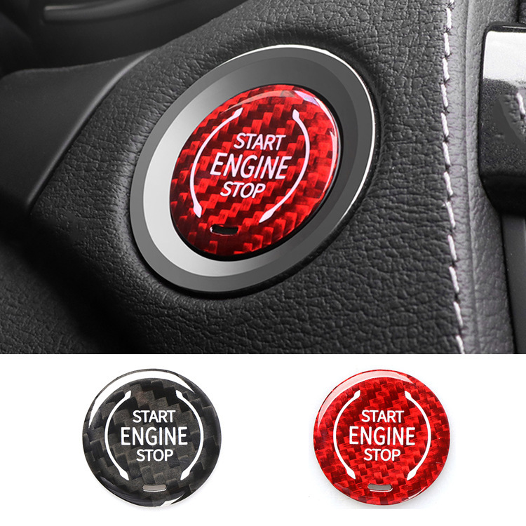Suitable for BMW, Mercedes-Benz, Audi, Land Rover, Toyota, Honda, Ford Mustang—One-Click Start Sticker with Real Carbon Fiber Epoxy Finish for Interior Trim