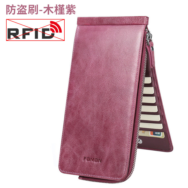Cartera de cuero para hombre Cepillo antirrobo antimagnetizante Cartera de teléfono móvil Cartera de tarjeta Bolsa de una pieza Cartera de tarjeta Cartera de banco de gran capacidad