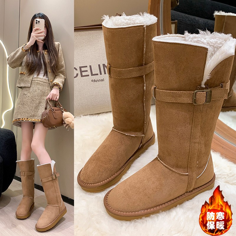 长筒雪地靴2025冬季新款翻毛两穿东北厚底棉鞋女防滑超火保暖靴子