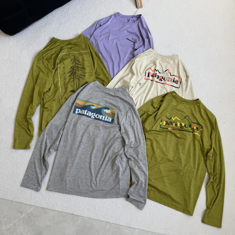 Pata American-Style Outdoor Smooth, Stretchy, Breathable Wave Mountain Forest C1 Quick-Drying Long-Sleeve T-Shirt for Sports and Fitness