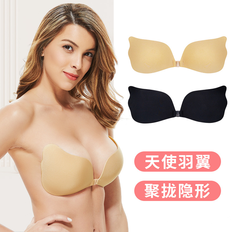 Angel Wing Underwire Bra with Invisible Stick-On Bra Cup for Wedding - Seamless Thick Cup Bra with Adhesive Silicone Breast Pad