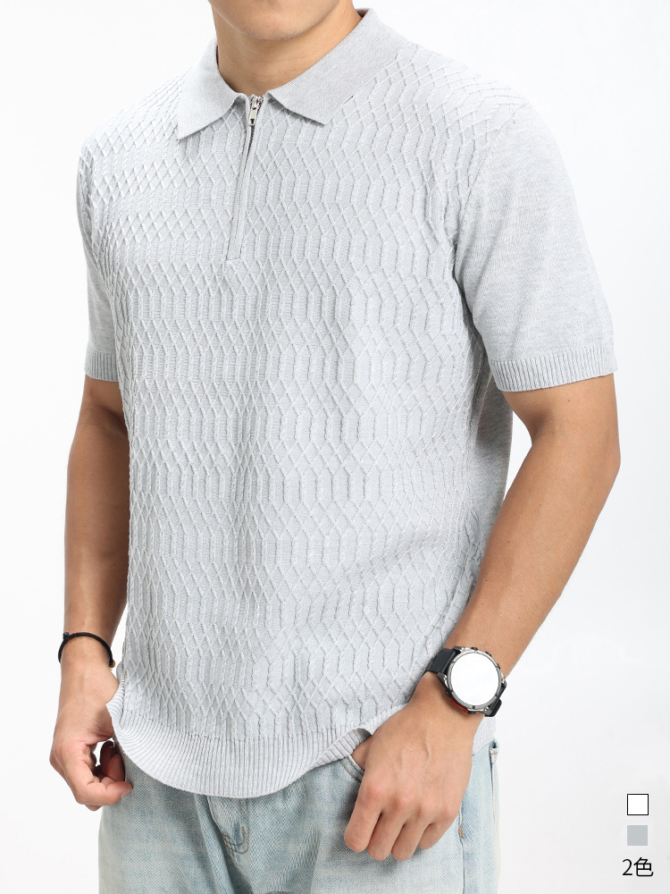 Hombre de negocios casual jersey de malla de punto polo hombre medio cremallera solapa transpirable mangas cortas 2026 nuevo
