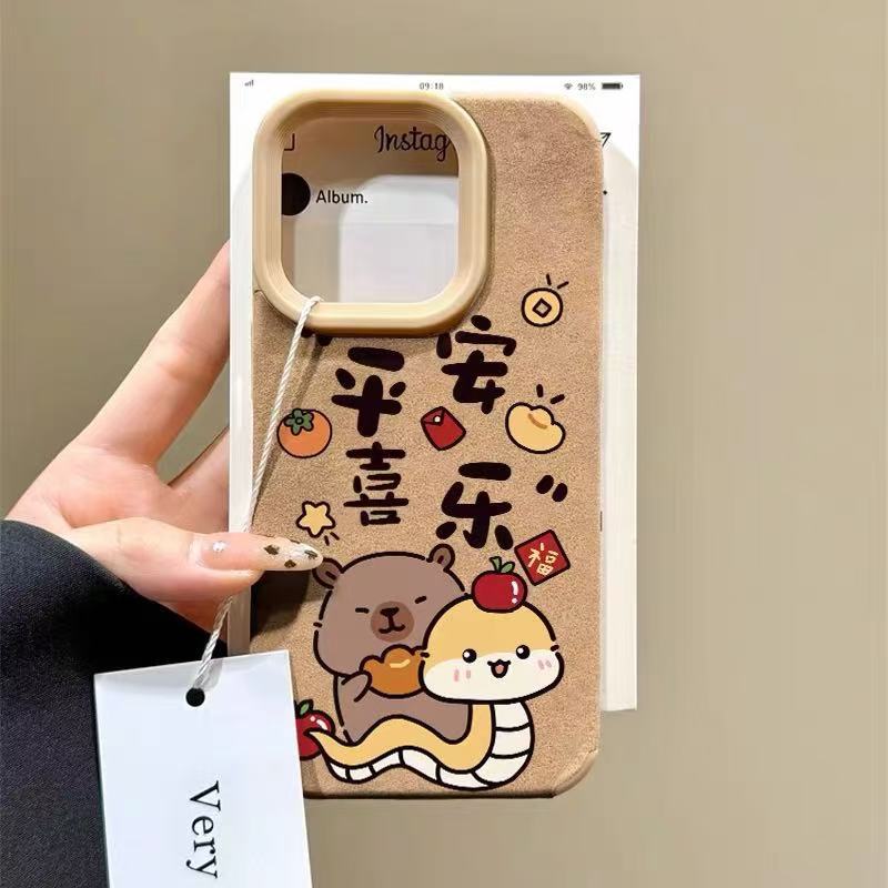 Nuevo año de la serpiente iphone16 funda para teléfono móvil niña Apple 15promax/14 anti-caída 13pro12 piel de cordero 11