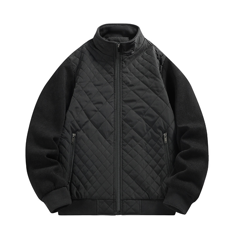 Cross-Border European and American Autumn and Winter Jackets, Retro Thin Cotton Stand-Up Collar Diamond Quilted Jackets, Young Men's Tops, High-Quality Cotton Clothing