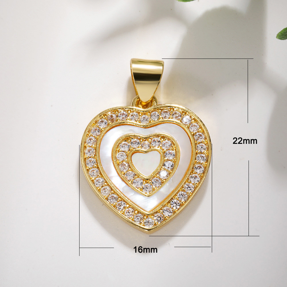 Inlay Design 1 Piece 15 * 20mm Copper Zircon Heart Shape Pendant