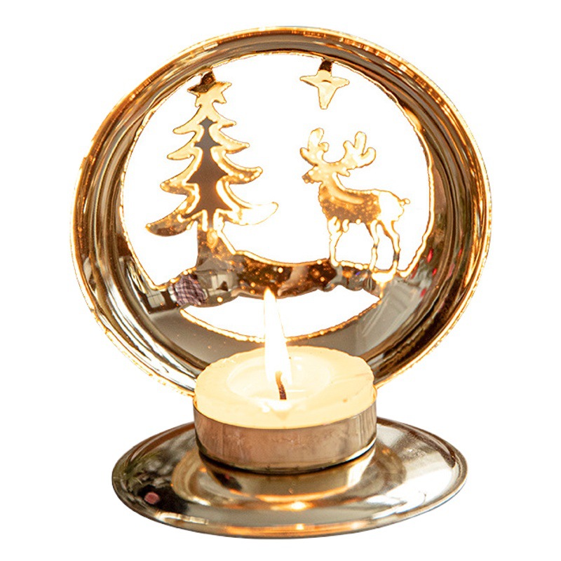 Amazon Puerto nueva Navidad oro hierro candelabro nórdico proyección viento lámpara de escritorio decoraciones de Navidad adornos