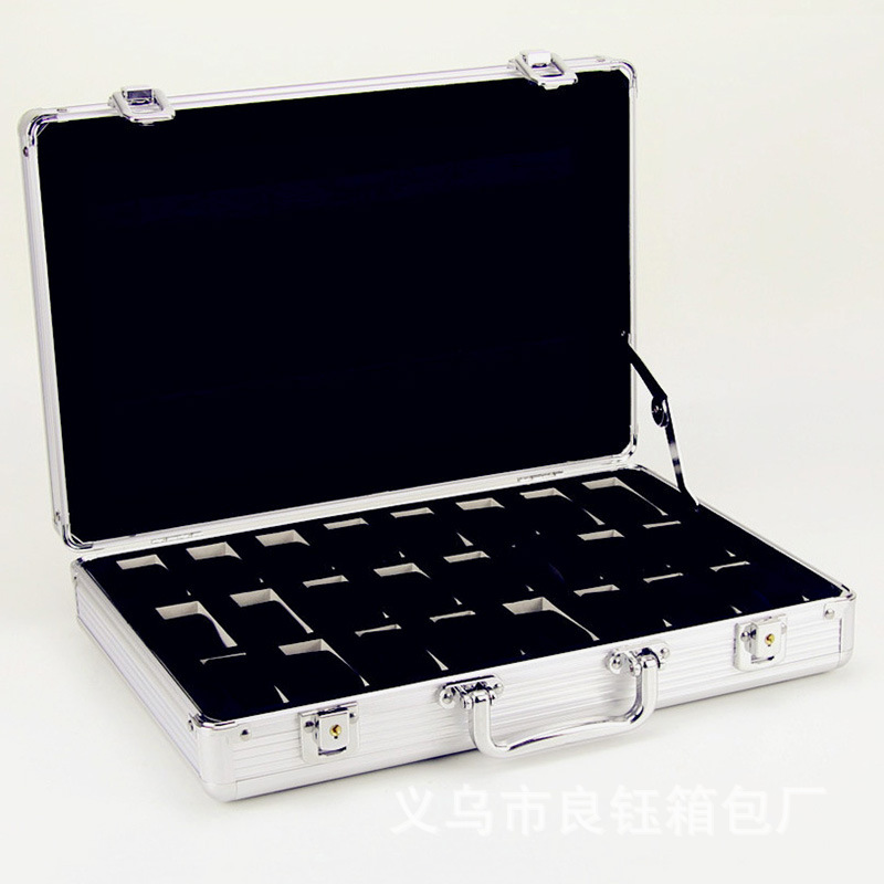 现货批发高档银色铝合金24位手表首饰盒家用卡槽包装盒收纳展示盒