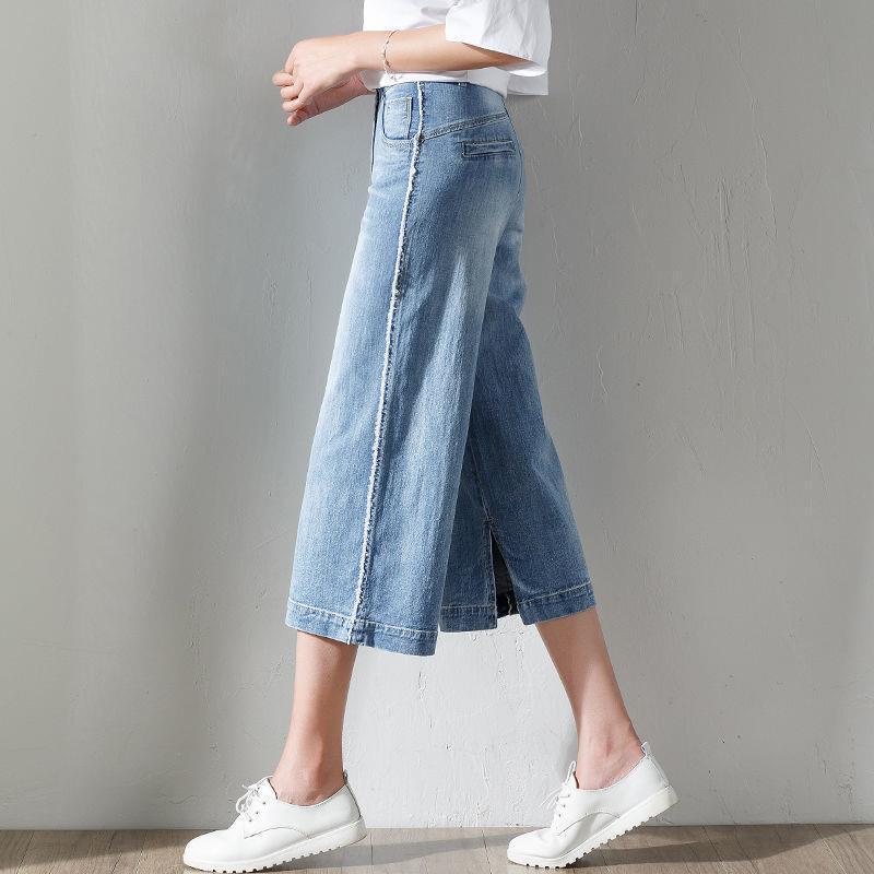 Split Jeans Women's Summer 2023 New Thin Cropped Pants Large Size Loose Straight Wide Leg Pants High Waist Dipping