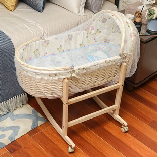 Rattan Cradle Bed Comfort Nest Newborn Portable Baby Basket Baby Sleeping Basket Car Out Solid Wood Mosquito Net