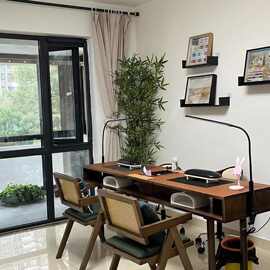 实木美甲桌胡桃色桌子美式复古台单双人吸尘器桌子椅子一套开店用