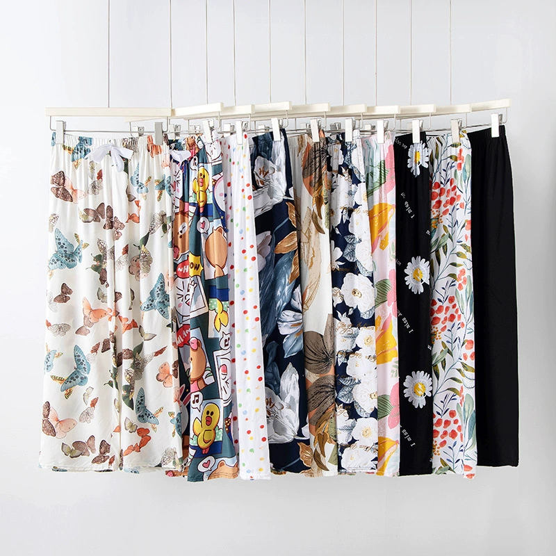 Пижама из хлопкового шелка, летние брюки, свободные, тонкие, девятиточечные, широкие брюки из искусственного хлопка, большие размеры, домашние, женские для отдыха