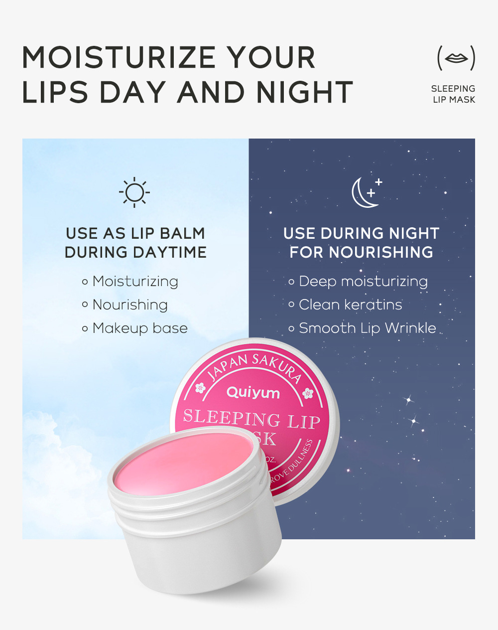 Cross-border QUIYUM Strawberry Sleep Lip Mask 15g Hydrating and moisturizing Lipstick Softening Keratin Moisturizing Factory wholesale undefined