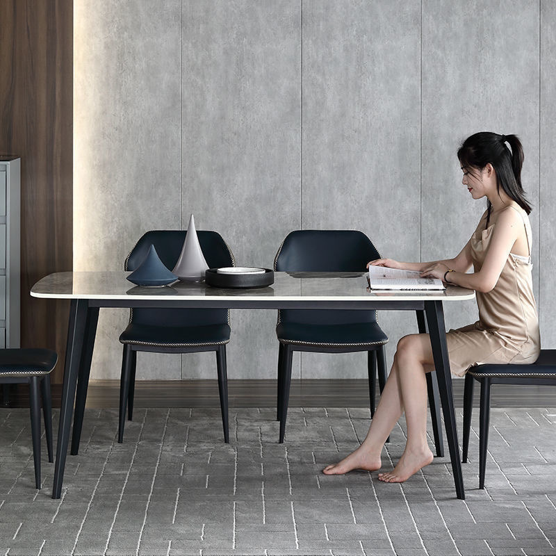 Mesa de comedor de pizarra para uso doméstico mesa de comedor de apartamento pequeño moderno simple y ligero rectángulo de lujo juego de mesa y silla de comedor brillante de alta gama