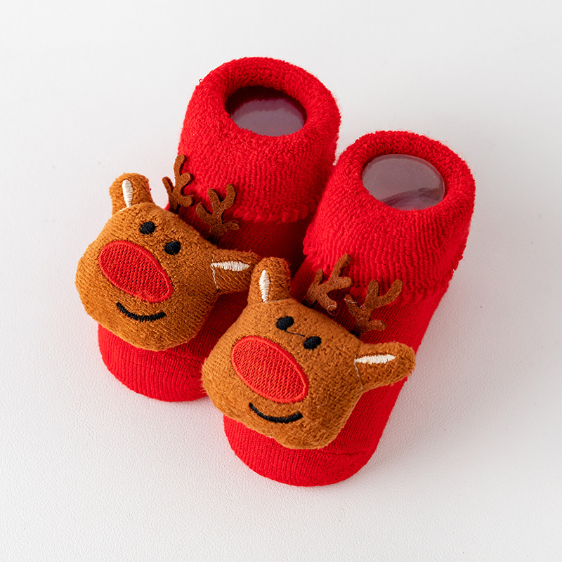 Bebé espesado polar invierno cálido Terry calcetines recién nacido bebé Navidad rojo antideslizante piso mediados de la pantorrilla regalo calcetines