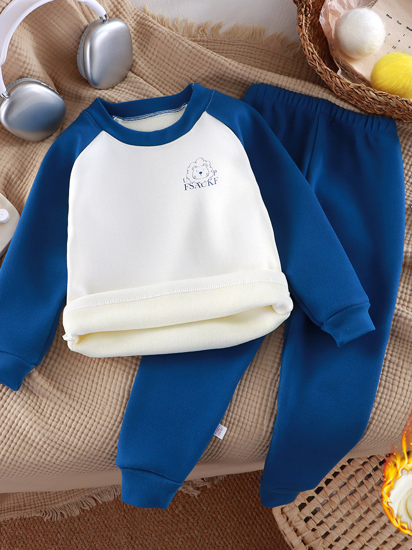 Nuevo conjunto de terciopelo para niños otoño y invierno grueso ropa interior caliente para niños y niñas enchufado manga de hombro para bebés de dos piezas