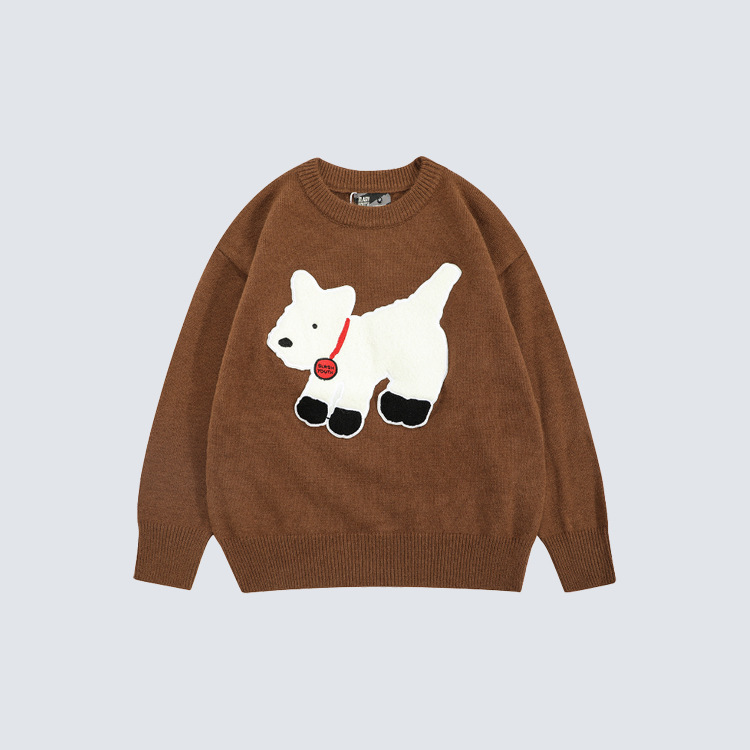 YH Puppy Jacquard Pullover Sweater for Men and Women, Loose Round Neck Versatile Knitwear, Autumn and Winter Top, Christmas Sweater