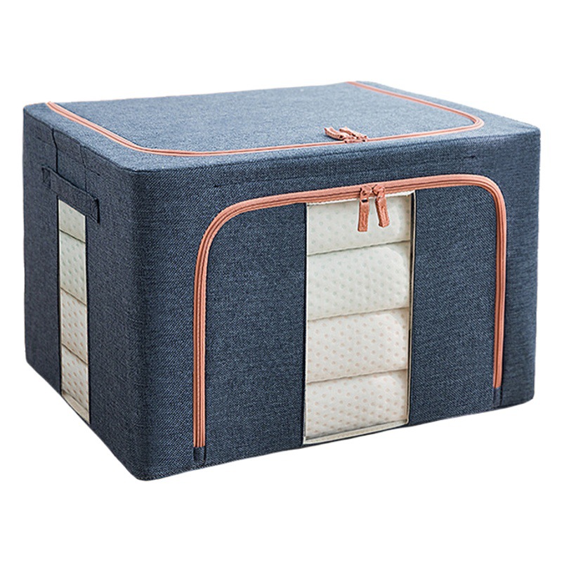 Caja de almacenamiento de algodón y lino caja de almacenamiento de ropa de marco de acero grueso caja de almacenamiento de armario de tela plegable grande