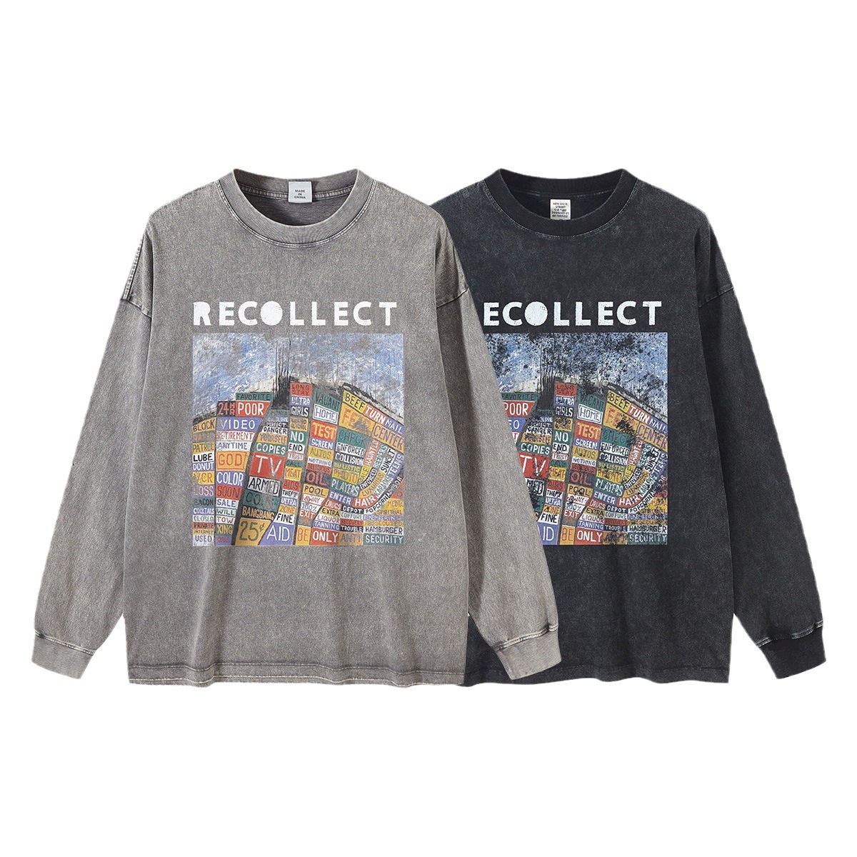 Impresora de marcas| 2025 primavera y otoño europeas y estadounidenses transfronterizas de alta calidad lavable camiseta de manga larga tendencia masculina