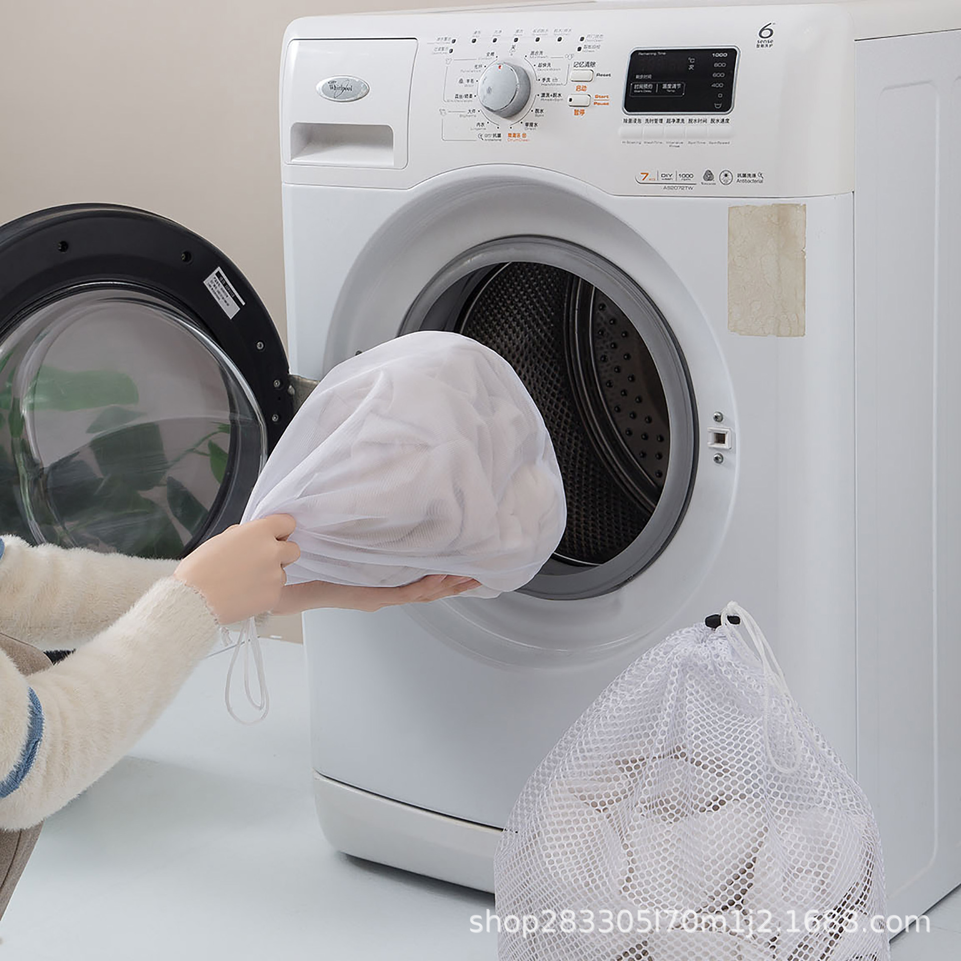 Bolsa de lavandería con cordón, bolsa de lavado especial para lavado a máquina, bolsa de malla fina gruesa, bolsa de malla de red de lavandería grande, puerto de paquete de red al por mayor
