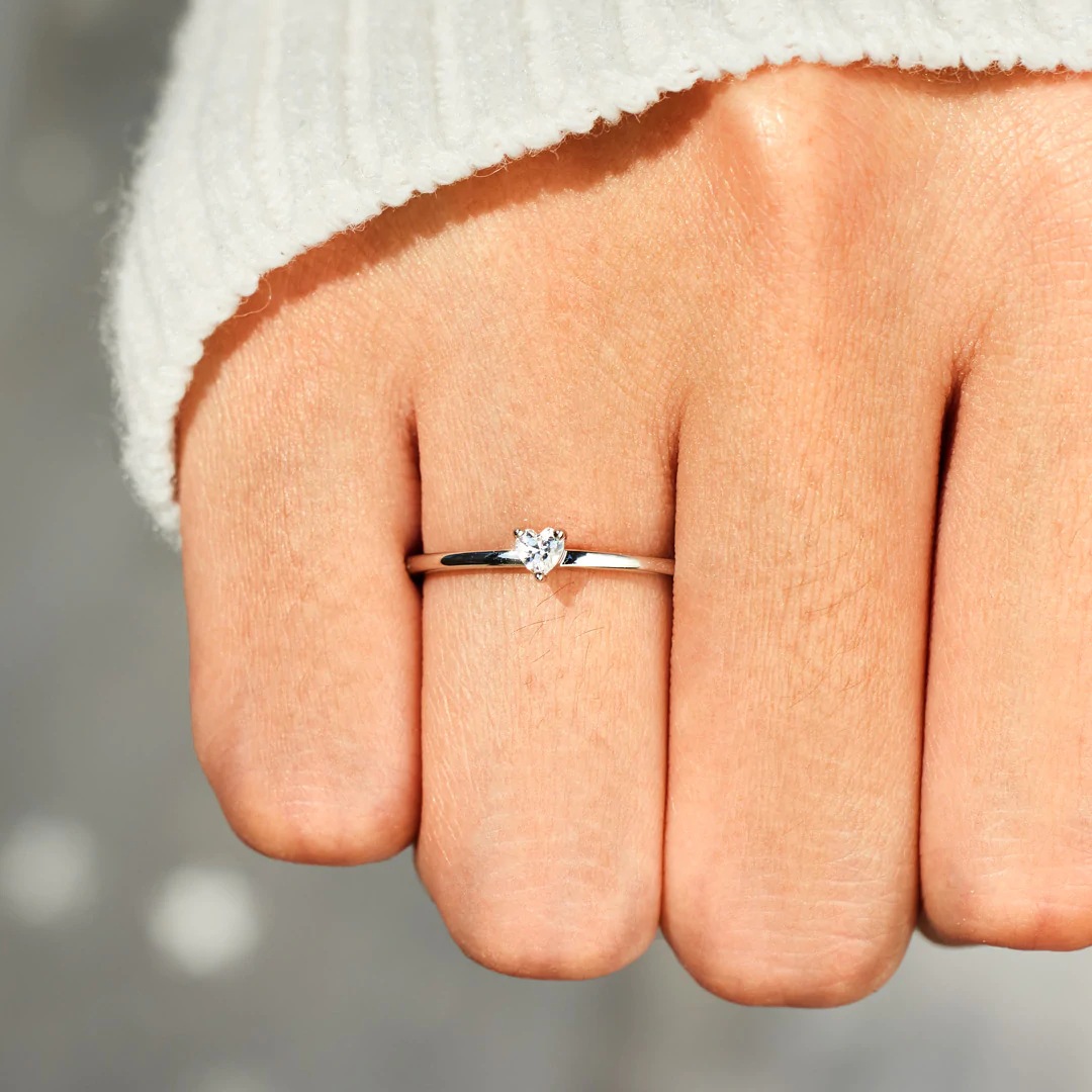 Daily Occasion 1 Piece 925 Sterling Silver Heart Shape Zircon Rings