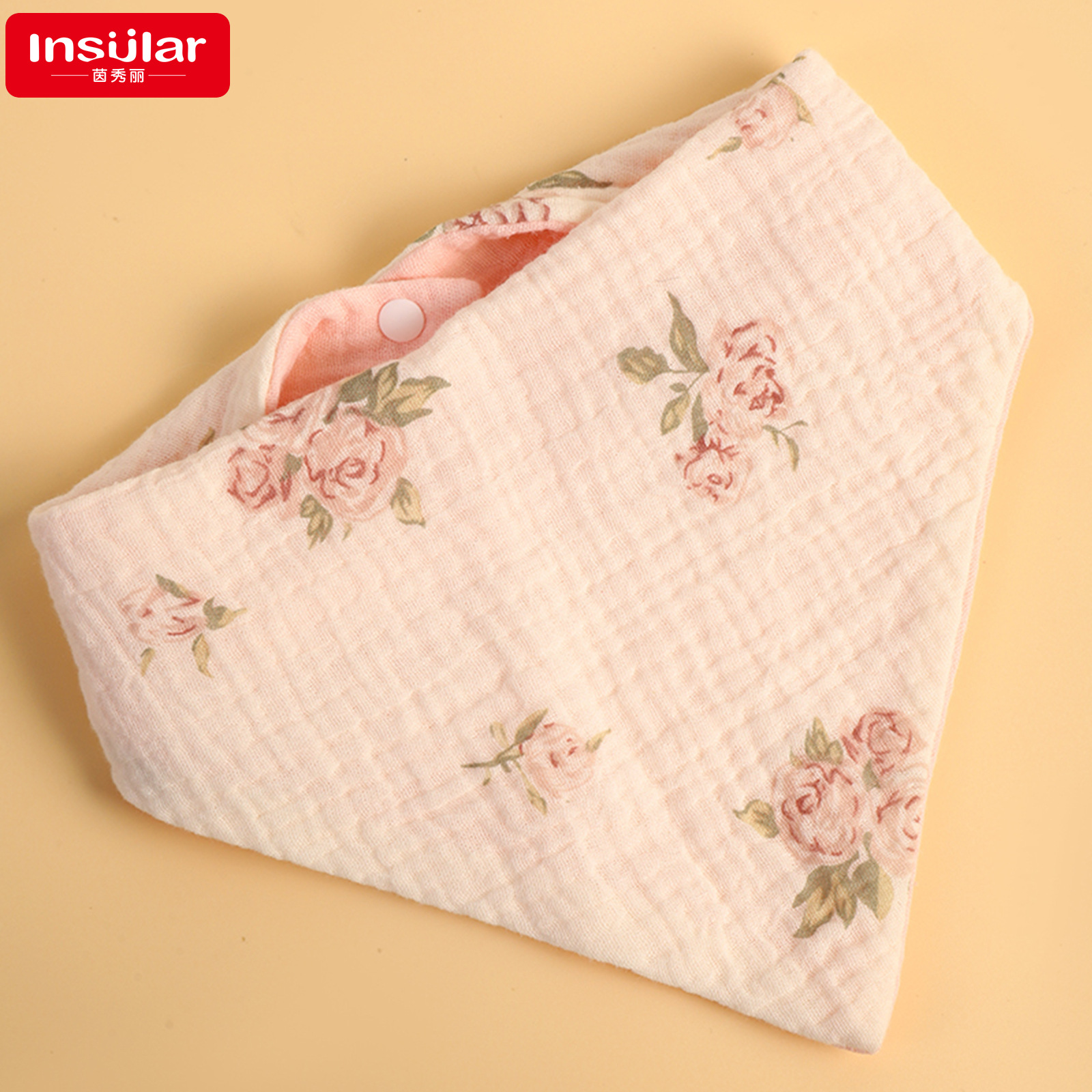 Cuatro capas de gaza de algodón para bebés absorción de agua triángulo buñuelo de saliva positivo y negativo para contraste de color delantal de bebé transfronterizo