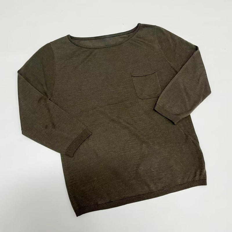 Factory supply "Mist" cashmere blend off-shoulder three-quarter sleeve knit top black/olive green