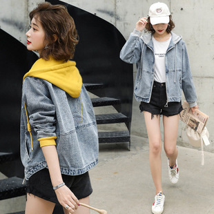 2025 Spring and Autumn New Korean Style Loose Slim Short Hooded Casual Autumn Long Sleeve Top Trendy Denim Jacket for Women