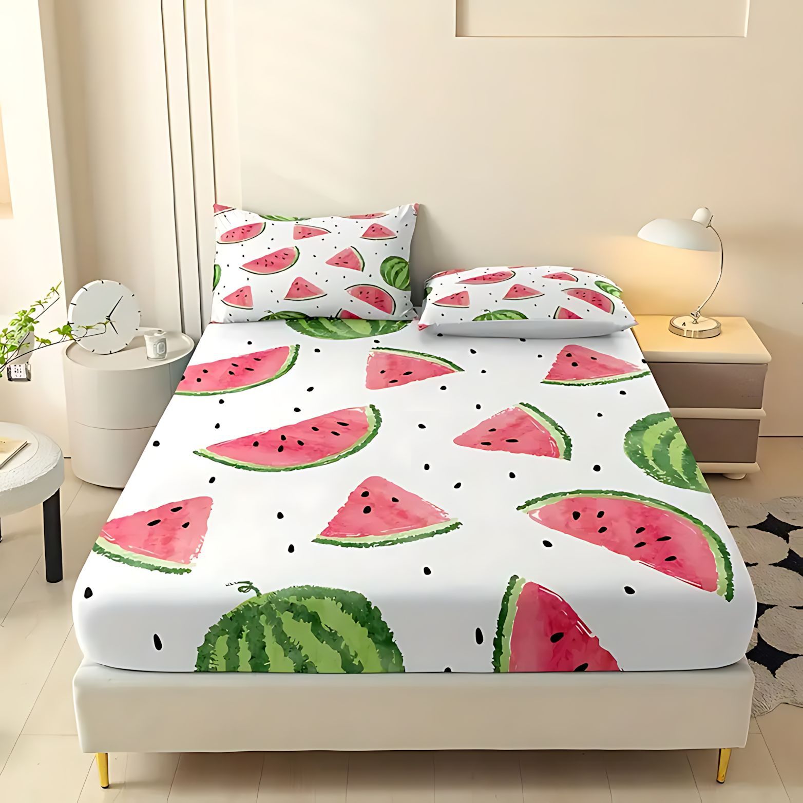 TEMU / JIT serie de frutas de fresa de sandía impresa digital 3D cama gaza pillow cover set textiles domésticos transfronterizos