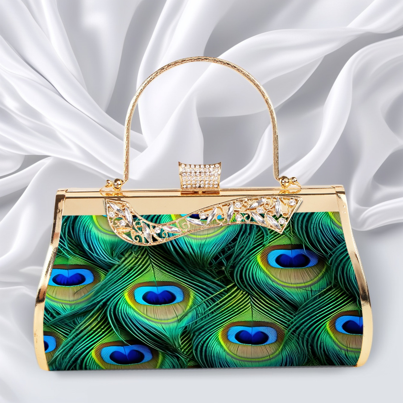 Elegante Abendtasche In Smaragdgrün Mit Blumenmuster Und Gold_voghion.com