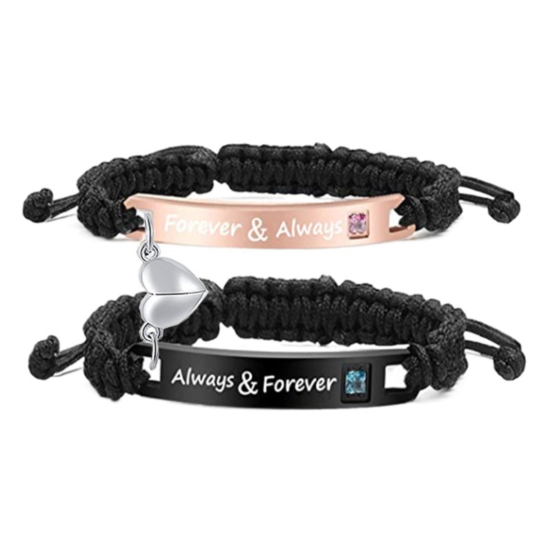 European and American Best-selling Couple Woven Bracelet Nameplate Heart to Heart Magnetic Eternal Couple Bracelet Bracelet suit